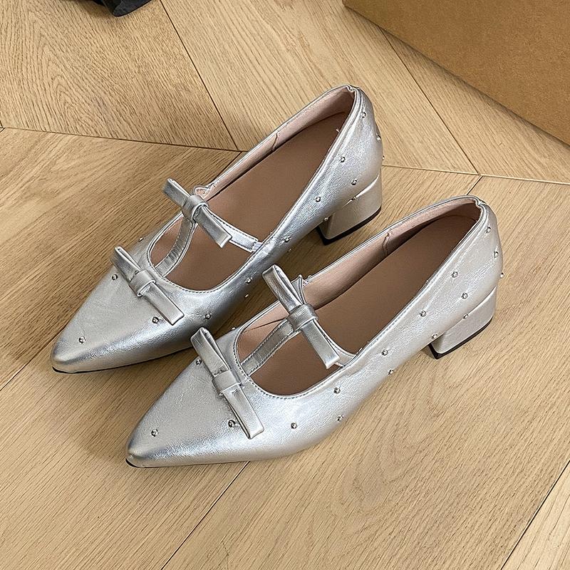 Increas Height Pointed Toe Riband Shoes Woman Flats Clogs Platform Crystal Dress Summer Creepers Rhinestone New Mary Janes Incre