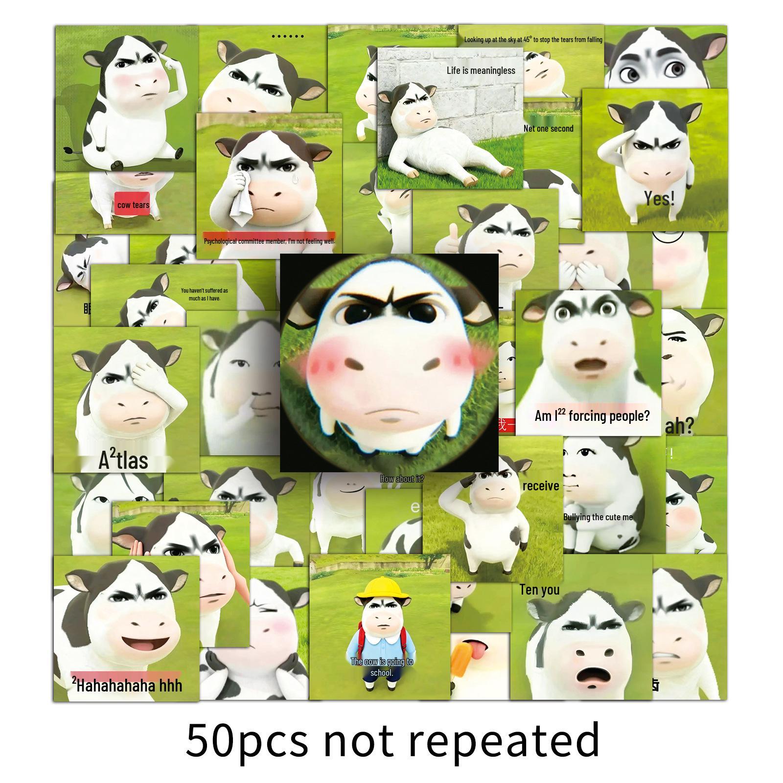 50PCS Cute Grassland Cow Waterproof Emoji Stickers for Cars, Stationery, and Decoration