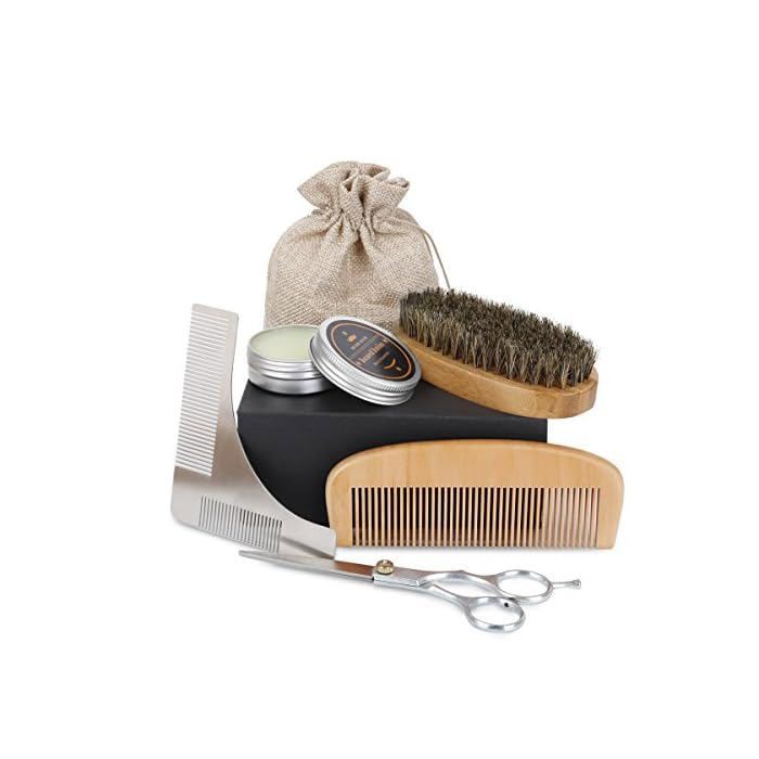 Beard Care Kit - Ruipye - 6 Pieces - Boar Bristle Brush - Comb - Natural Balm