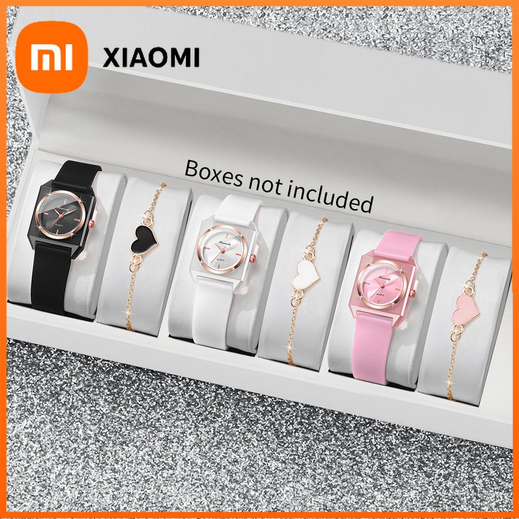 Xiaomi 6PCS Fashion Rectangle Women Watches Heart Bracelets Set Silicone Band Ladies Quartz Wristwatches Relogio Feminino(Without Box)
