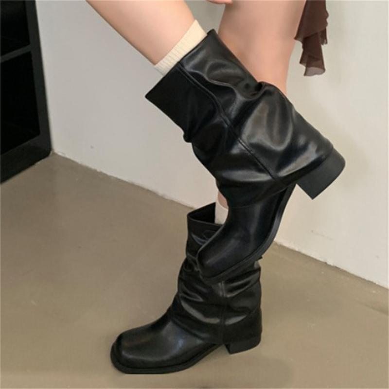 Eilyken Autumn Winter Fashion Cosy Soft Leather Women Ankle Boots Round Toe Splicing Square Heels Short Botas De Muje