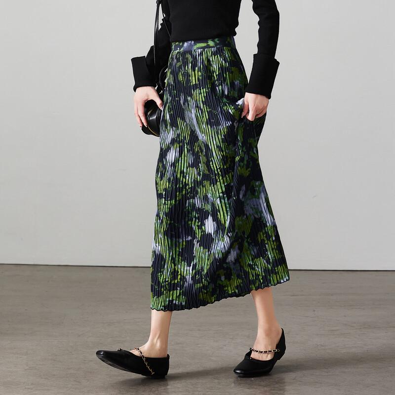 SOFSIL 2026 Spring Vintage Floral Pleated Mid-Length Skirt 28/L