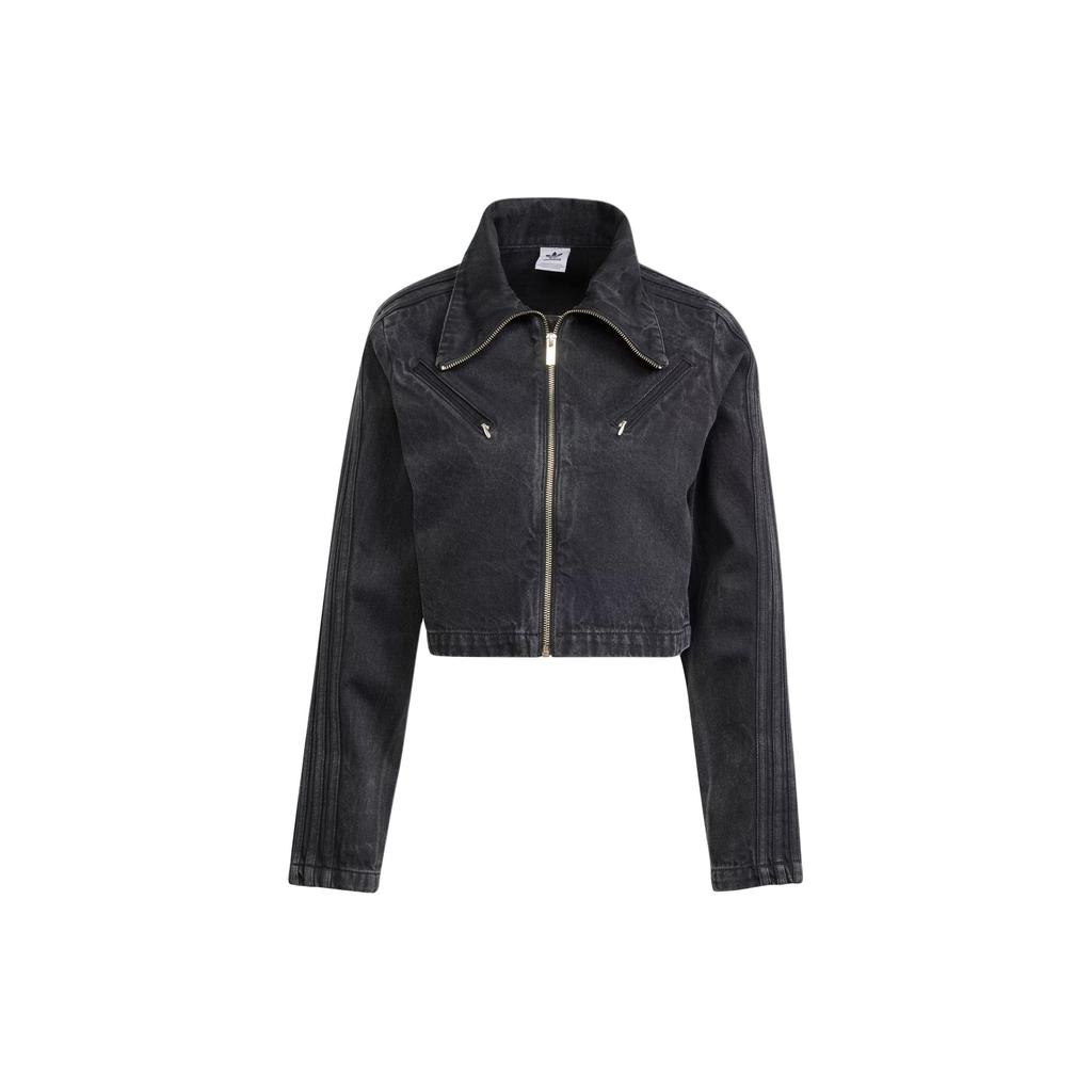 Adidas Originals Montreal Denim Track Jacket with Vintage Wash Effect Women Tops Black IT7263