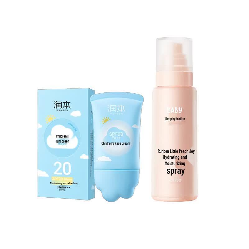 Runben Kids Sunscreen Lotion SPF20 with Xiaotaochi Hydrating Spray Set