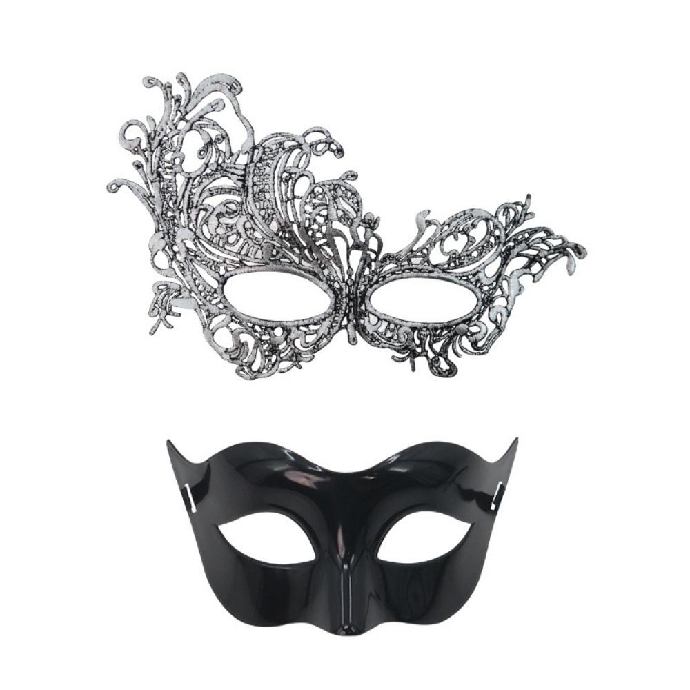 Sexy Couple Masks Lace Women Mask Plastic Men Mask Set Half Face Masks Princess Makeup Party Cosplay Nightclub Props Gifts