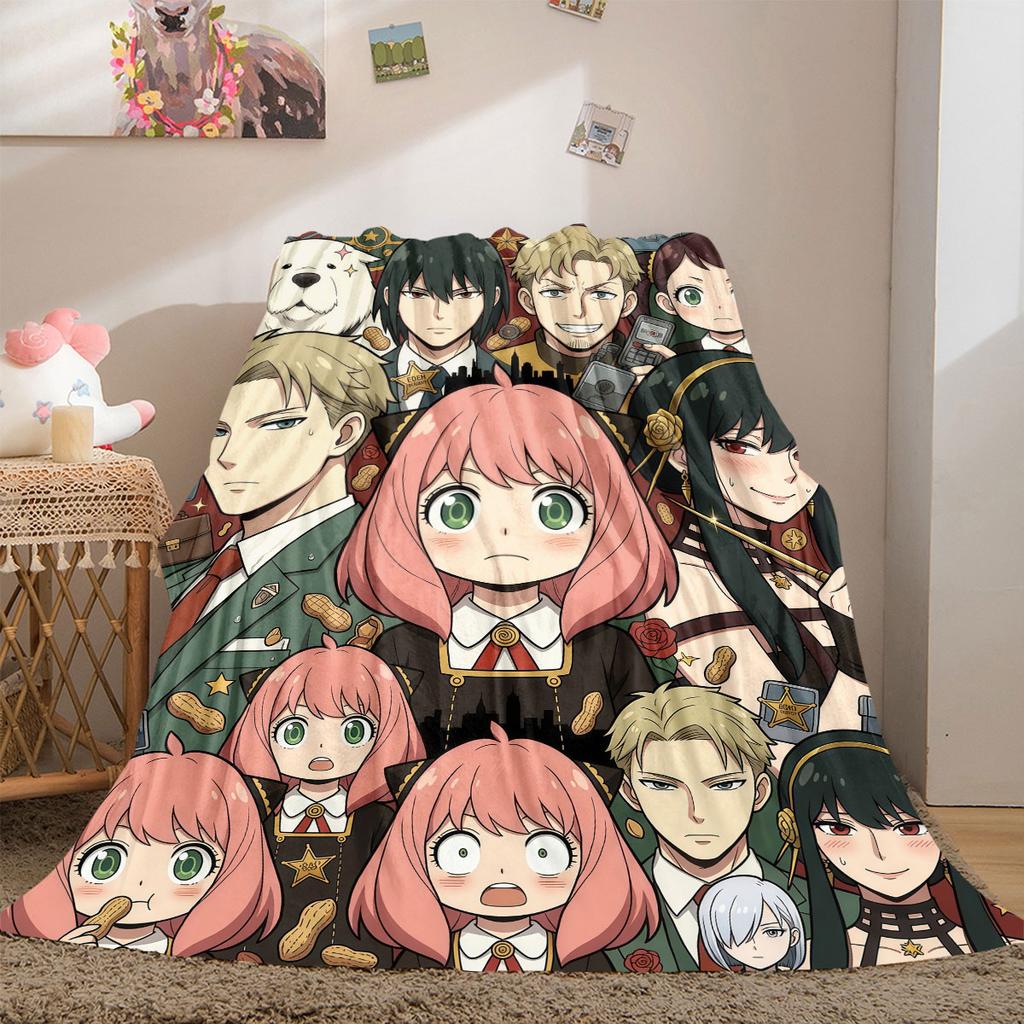 SpyxFamily Stilvolle 2D Cartoon Flanelldecke, Moderner Druck für Schlafzimmer, Bequeme Sofa-Reisedecke_LIAN