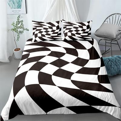 Parure de lit avec housse de couette et motif art optique noir et blanc pour lit king-size, queen-size, double, double, double, simple