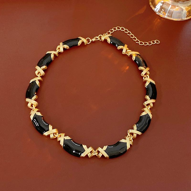 Pre-owned Vintage Retro Diamond-Encrusted Round Necklace & Clavicle Chain Set