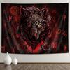 Viking Wolf Tapestry, Norse Mythology Runes Ancient Red Tapestries, Meditation Medieval Mystery Animals Ancient Art Tapestry for