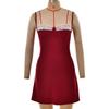 European and American women's clothing high-end satin low-cut backless lace stitching sexy hottie high-waisted suspender dress