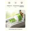 Extendable Kitchen Dish Rack with Plate Separators, Wine Glass Rail, Cutlery Cup, and Removable Water Tray