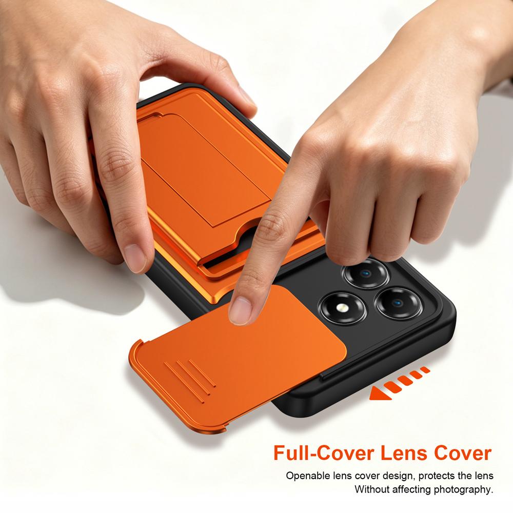 KEYSION Card Slot Holder Bag Phone Case for ZTE Blade A36 Slide Camera Protection Kickstand Shockproof Back Cover for Blade A36