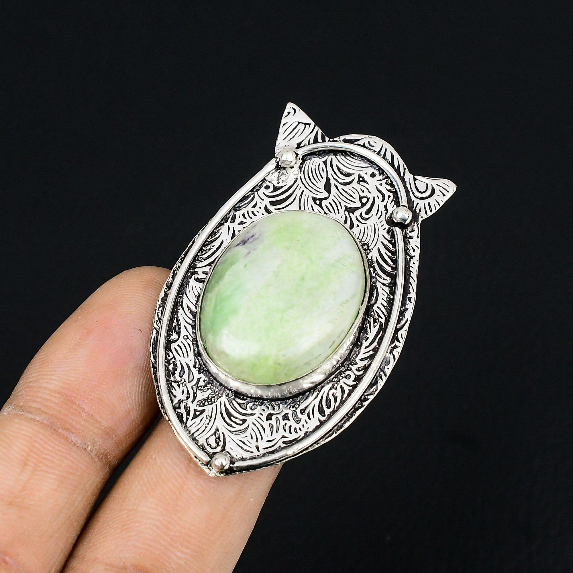 

Anniversary Gift For Her Natural Chrysoprase Stackable Ring Size 7.5 925 Silver 7.5