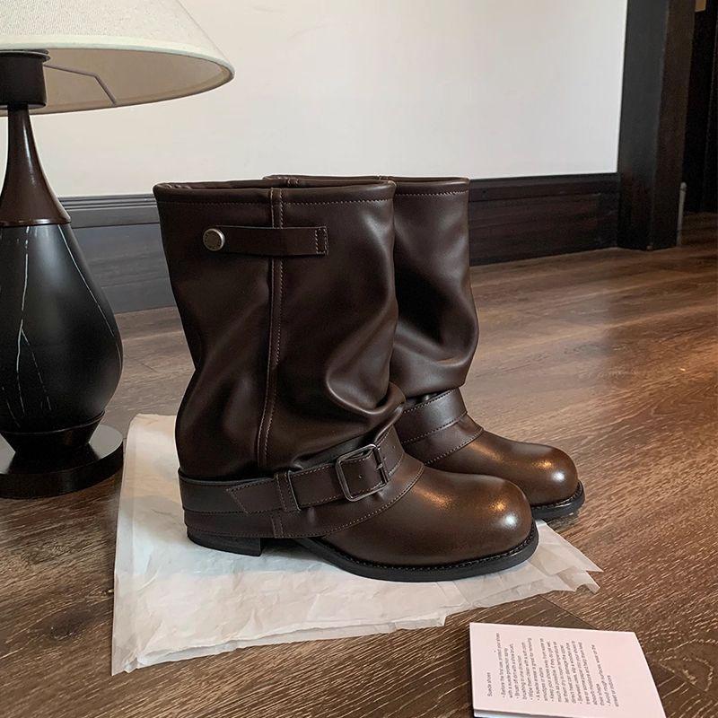 Fashion tribal locomotive boots knight boots fashion boots women's 2025 autumn and winter new niche design stacking boots Martin boots