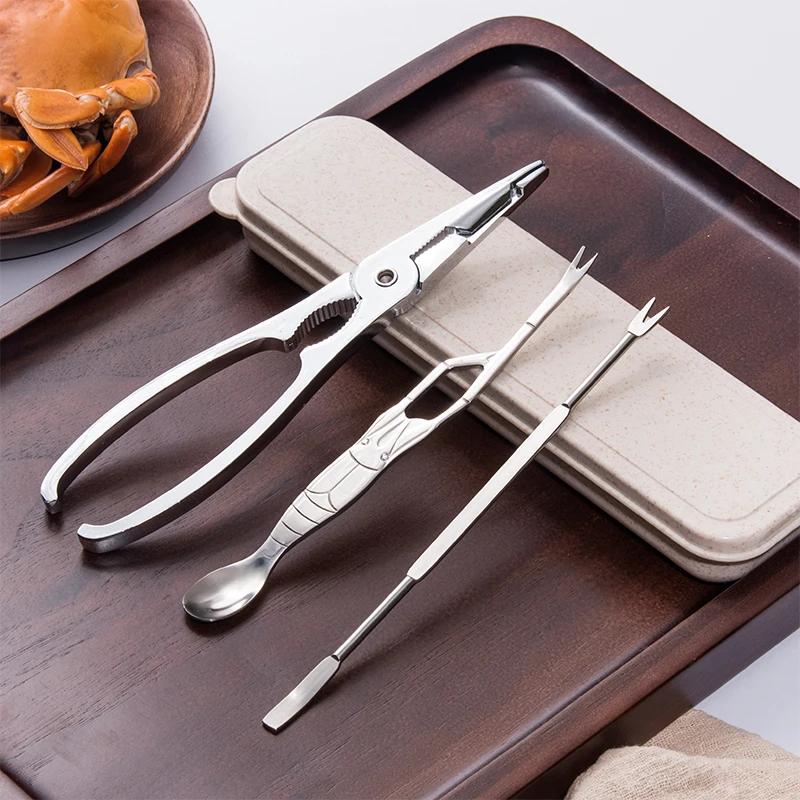 Seafood Tool Sets Crab Crackers Picks Spoons Set Stainless Steel Crab Peel Shrimp Tool Lobster Clamp Pliers Clip Pick Set