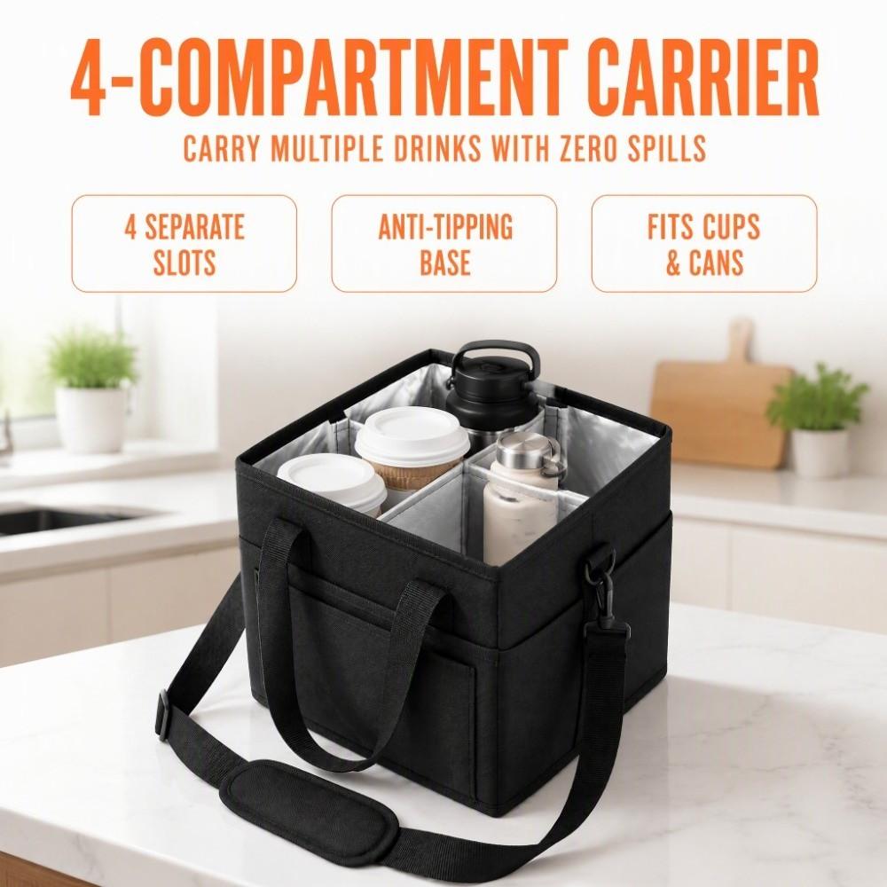 Oxford Cloth Drink Carrier Tote Bag 4 Compartment Foldable Beverage Organizer Hiking
