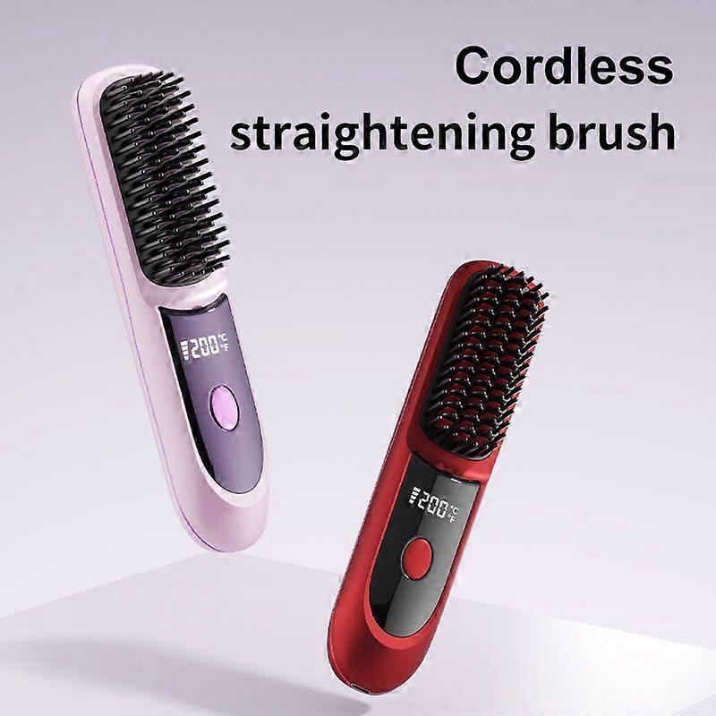 Cordless Hair Straightening Brush, 20s Fast Heat-Up, 3 Temperature Settings with LCD, Anti-Scald Comb, Type-C Charging, 2600mAh Battery for Home and T