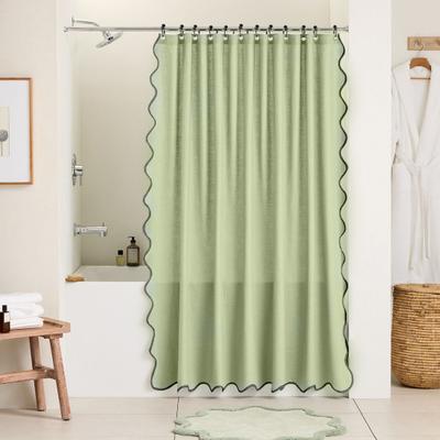 Perdea de duș cu volane Rezistentă la apă cu 12 cârlige Lavabilă din material gros cu margine neagră pentru baie Hotel Cadă de baie