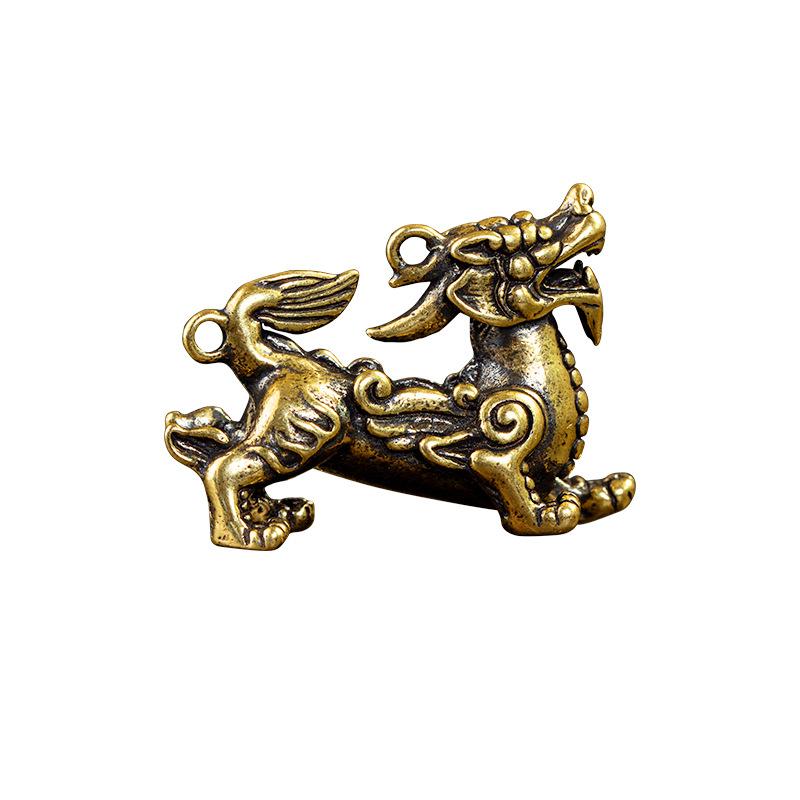 Brass Pixiu Pendant Key Buckle Carved Statuette Gifts Fengshui Sculptures