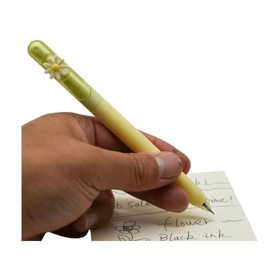 Set of 4 Daisy Flower Ballpoint Pens, 0.5mm Black Ink, Smooth Writing Gel Pens, Cute Stationery for Students, Journaling, Office Use, Kids, School