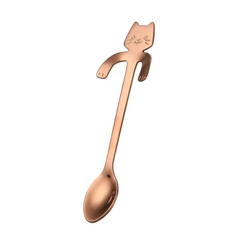 Cat Shape Steel Coffee Stainless Tea Spoon Lovely Cute Teaspoon Dessert Snack Scoop Ice Cream Mini Spoons Tableware Kitchen Tool