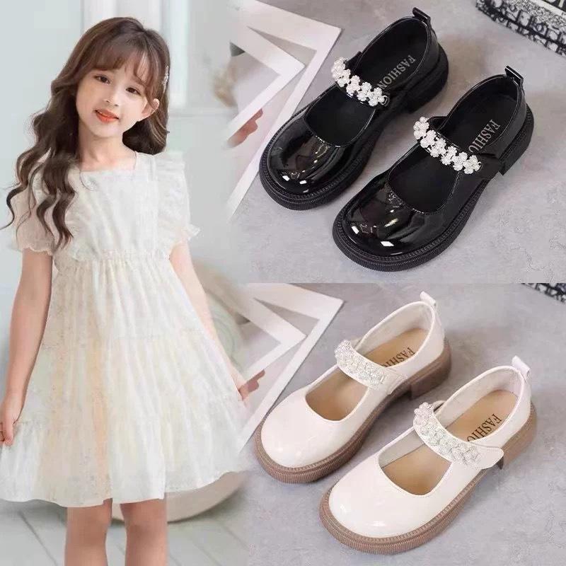 Girls' Small Leather Shoes 2025 Spring and Autumn New Spring Children's Soft-soled Princess Shoes Black Medium and Older Children's Mary Jane Singl