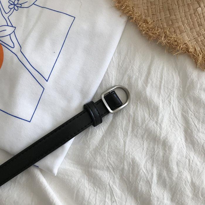 

Черный узкий ремень в корейском стиле без отверстий — это универсальный ремень для студенток.. Он деликатный и мягкий, и не требует проколов 105cm