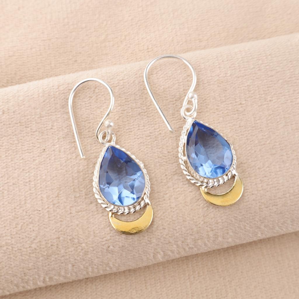 Tanzanite Gemstone 925 Fine Silver Handmade Jewelry Girls Earrings 1.5" For Gift EE-162-6