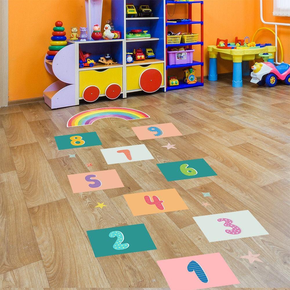 Self-adhesive Hopscotch Game Floor Stickers Multicolor Wall Art Cartoon Number Grids  Nursery