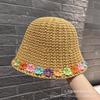 New hand-woven color small flower bucket hat women's fashion face small sunshade bucket hat sunscreen basin hat