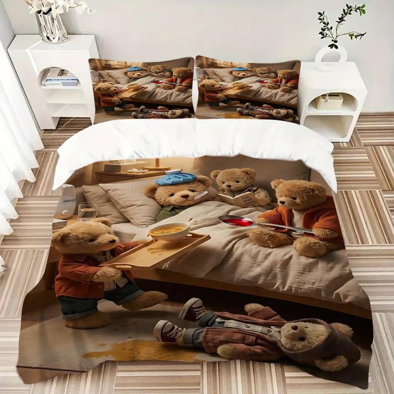 3pcs Anime Teddy Bear Bedding Set - Includes One Quilt Cover and Two Pillowcases (No Core) - Perfect for Bedroom and Guest Room Decoration,