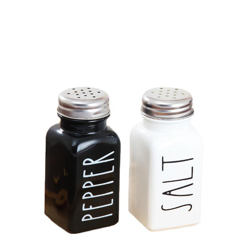 Black & White Square Glass Seasoning Bottles Set - BBQ, Pepper & Kitchen Spice Containers (80 Bottles)