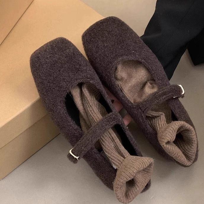 Small Gospel Height Increase Mary Jane Hair Shoes Women's Winter 2025 New French Square Head Plush Light Mouth Single Shoes