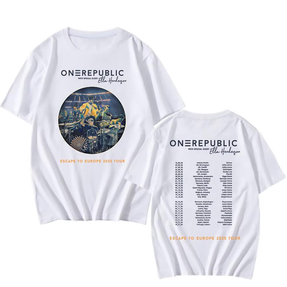 OneRepublic Escape To Europe 2025 Tour T-shirt Short Sleeve Loose Male Tshirts Rock Band Women Streetwear Hip Hop Print T Shirt