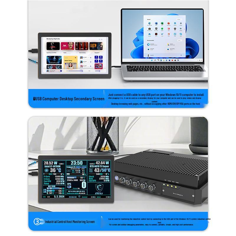 5-7 Inch IPS USB Secondary Display Monitor for Computer Data - Aida64 Compatible