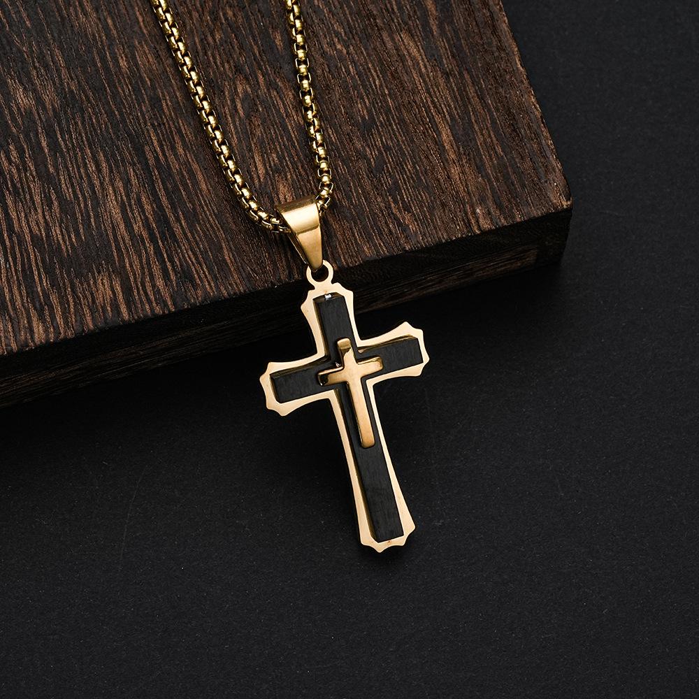 2026 Vintage Men's Cross Necklace Trendy Three-Dimensional Pendant Jewelry
