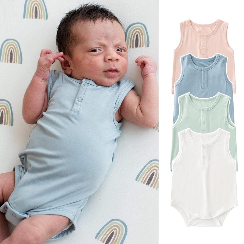 

Bamboo fiber baby clothes summer thin fart clothes baby summer sleeveless vest newborn climbing clothes 59（0-3M）