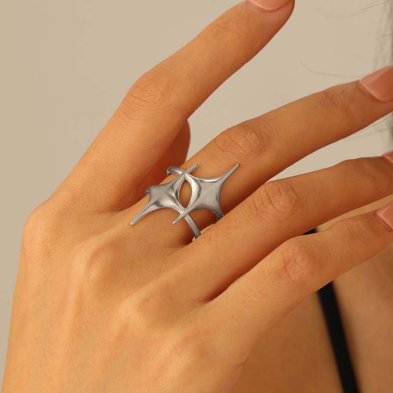 Stainless Steel Gold Color Cross Star Open Rings for Women Men Couple Fashion Metal Adjustable Thin Finger Ring Y2K Zircon Gift