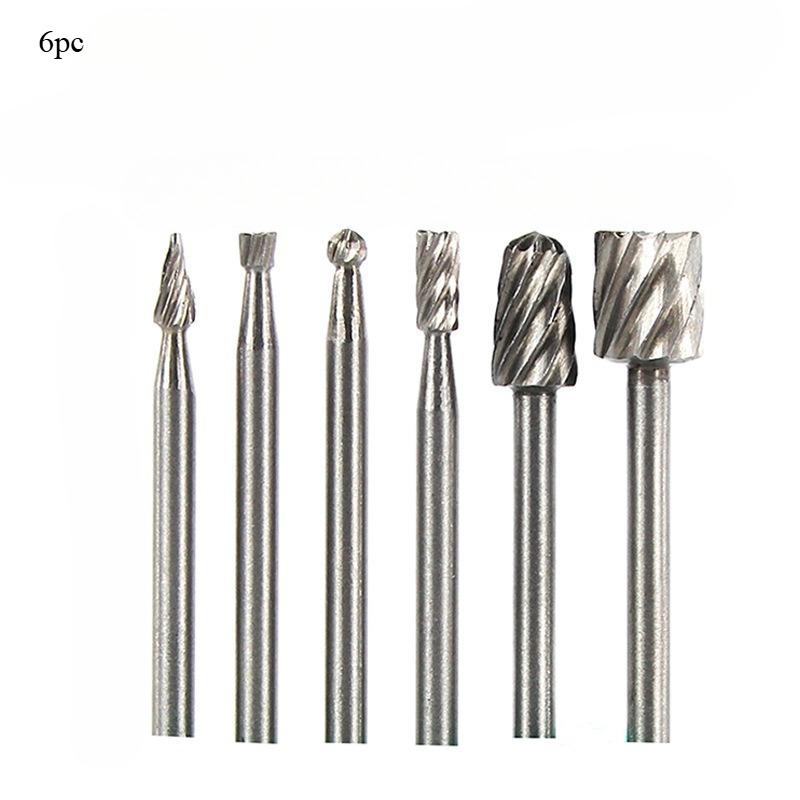 6Pcs/set Set of Rotary File Wood Handmade DIY Root Engraving Grinding Head Electric Grinding Engraving Milling Cutter