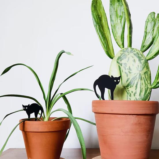 2Pcs/Set Flowerpot Cat Sign Planter Insert Cat Sign with Stake Black Cat Silhouette Garden Decoration for Outdoor Indoor Potted Plant Patio Balcony
