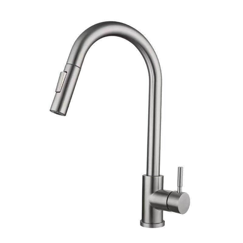 Premium Stainless Steel Pull-Out Kitchen Faucet with Telescopic Anti-Splash Feature for Hot and Cold Water