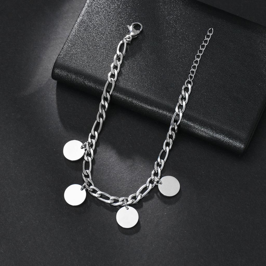 Atoztide Engraved Name Bracelets Stainless Steel For Men Women Personalized Letter Date Bangle Thick Figaro Chain Jewelry Gift