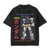 Mobile Suit Gundam Anime Harajuku Washed Retro Vintage T-Shirt Cotton Men's Streetwear Oversized Women's Short Sleeve