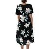 Women V Neck Short Sleeve Floral Print Dress Casual Loose Fit Summer Midi Dress Lightweight Flowing Elegant Style