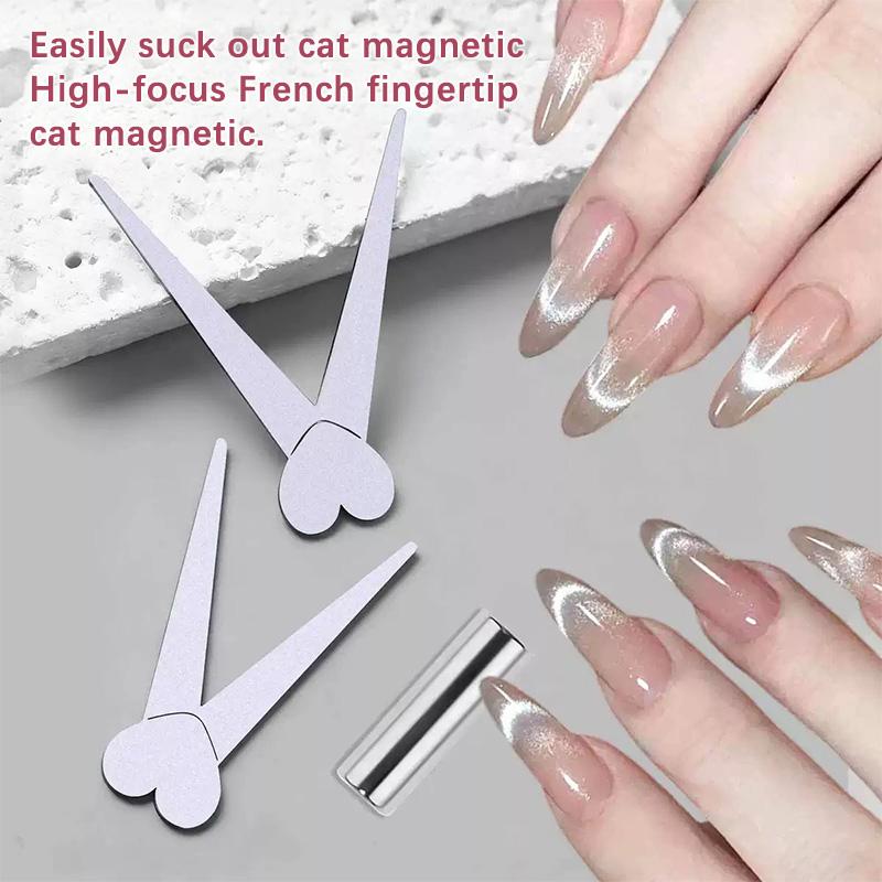 1pc Double-head French Nail Art Magnet Set 3D Cat Magnet Nail Art Gel Polish DIY V-Shaped Effect Manicure Magnetic Tools