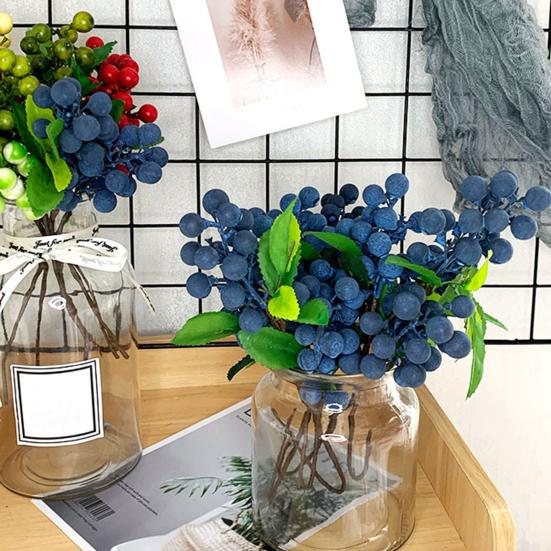 Artificial Flower High Simulation Texture No Maintenance Purple Blue Berries Branch Natural Look Fake Berries
