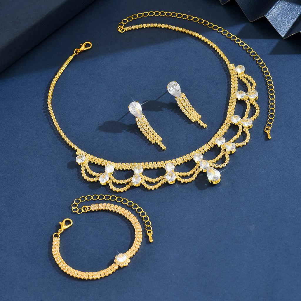 Luxurious temperament necklace, earrings, bracelet three piece set suitable for wedding, dance, party accessories