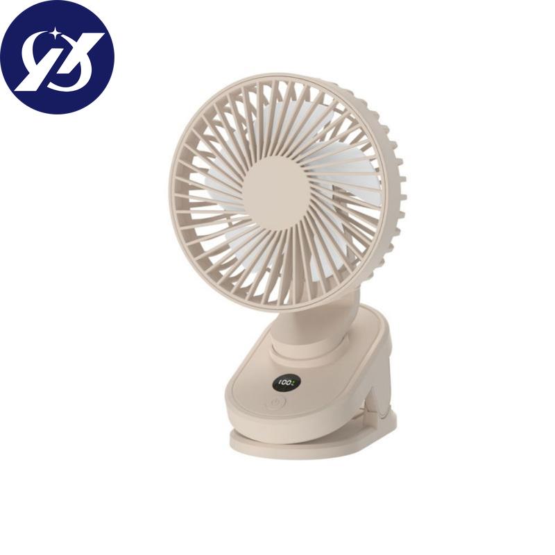 Mini ventilator cu clips, ventilator de birou puternic reîncărcabil prin USB, afișaj digital cu 3 viteze reglabile