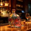 Yousheng Gotische Schedel Karaffen, Handgeschilderde Glazen Likeur Fles met Bloemenpatroon, 3D Gebeeldhouwde Wijn Dispenser voor Home Bar, Halloween Decoratie