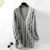 Cardigan Maglione a Maniche Lunghe Vintage Monocolore a Maglia Scollo a V Autunno Inverno Largo